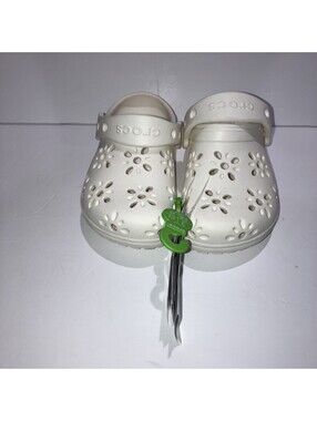 CROCS KIDS CLASSIC FLORAL CUT OUT CLOG SIZE C 10 WHITE CHALK NEW